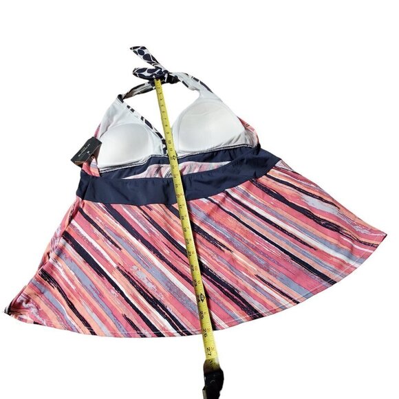 Liz Clairborne Floral Striped Halter Tankini Swim Top 22W Beach Summer NWT - Picture 8 of 8